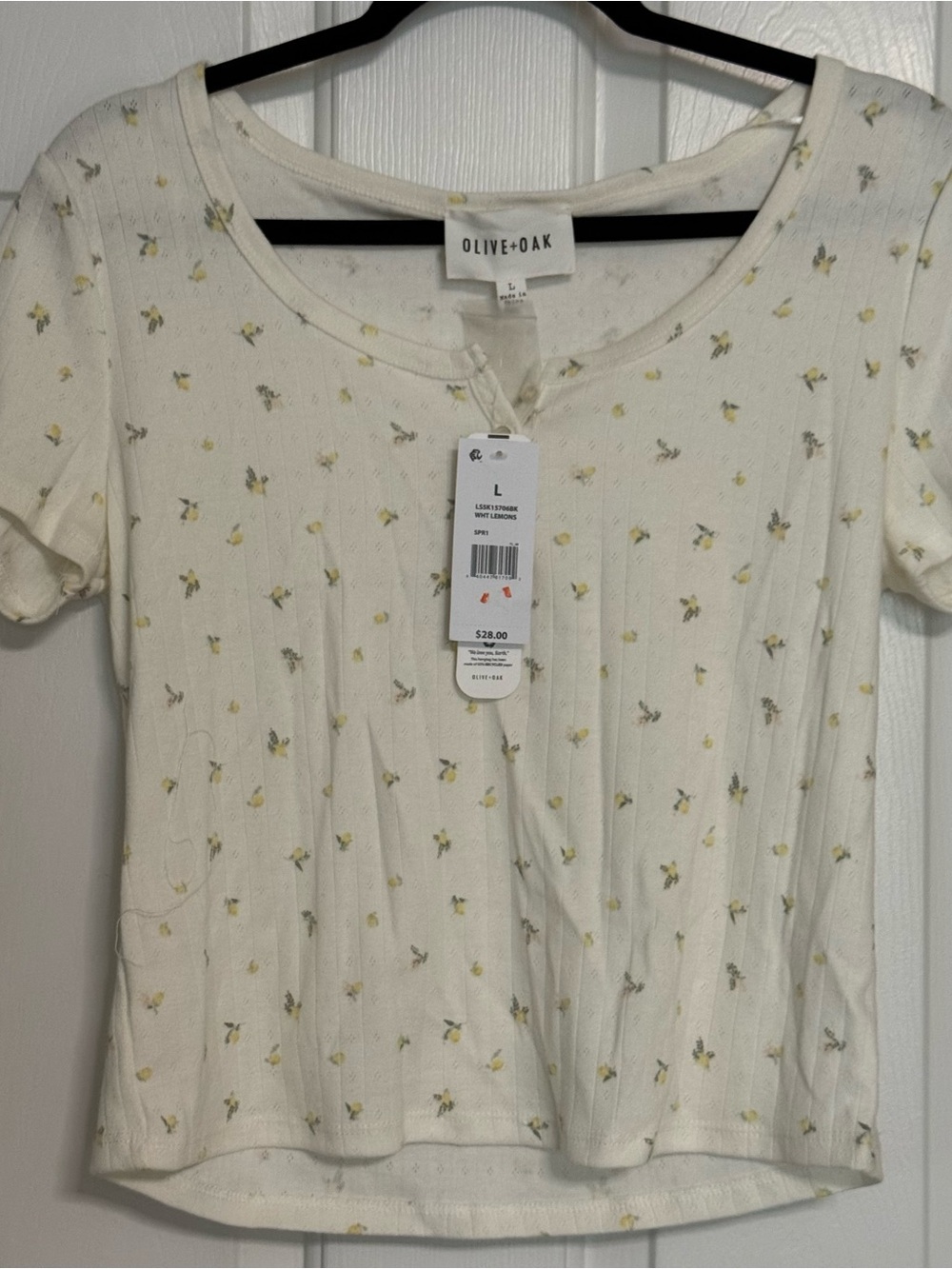 Olive & Oak Cream Short Sleeve Ribbed Tee with Yellow Floral Print